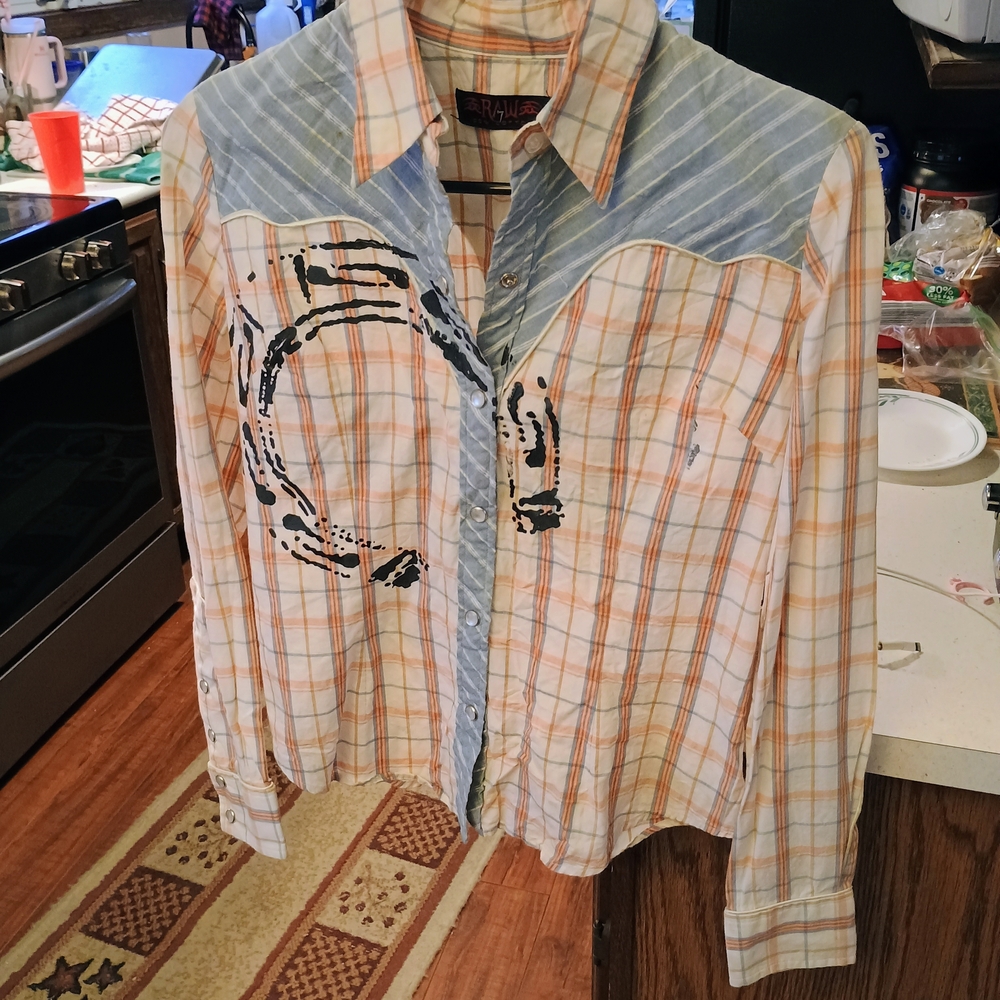 Raw 7 Blue and Orange Plaid Western Shirt